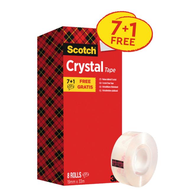 Scotch Kristallklares Klebeband, Vorteilspackung, 8 Rollen, 19 mm x 33 m