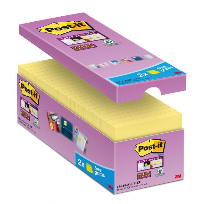 [MM654016] Post-it® Super Sticky gelbe Haftnotiz 76 x 76 mm 16 x 90 l