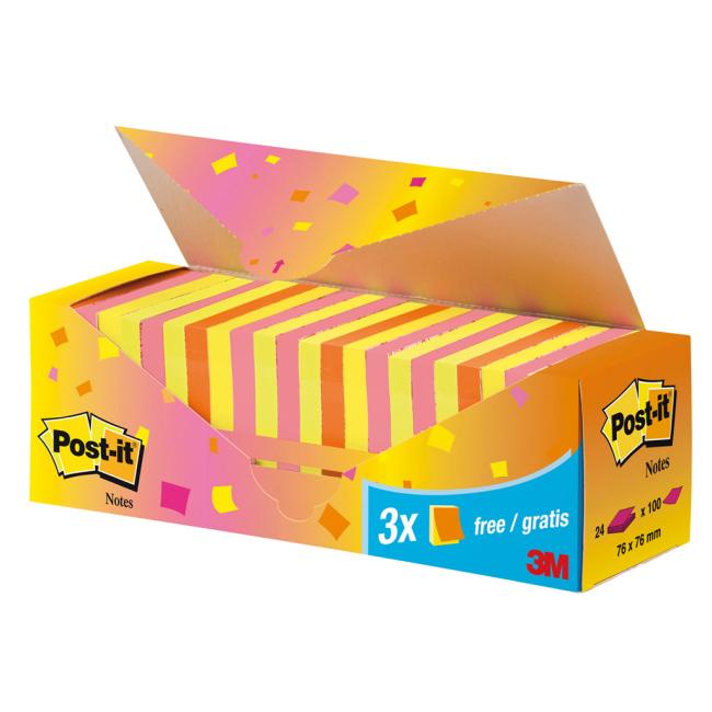 [MM654024] Post-it® Super Sticky Haftnotizzettel, 76 x 76 mm, Neonfarbenmix, Aktionsverpackung