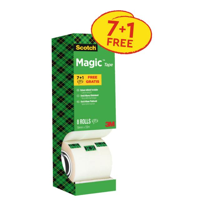 Scotch Magic unsichtbares, beschreibbares Klebeband 19 mm x 33 m in einer Schachtel mit 7+1 gratis