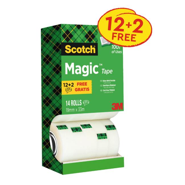Scotch Magic unsichtbares, beschreibbares Klebeband 19 mm x 33 m in einer Packung mit 12 + 2 gratis