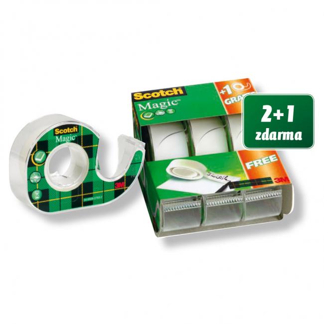 Scotch Magic Klebeband, 19 mm x 7,5 m, mit Abroller, 2+1 gratis