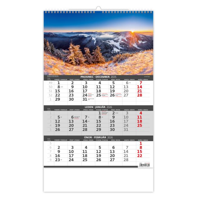 Wandkalender 3-Monats-Motiv Berge 31,5 x 45 cm 2026