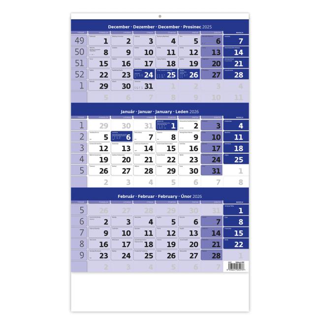 Wandkalender, 3 Monate, blau, 31,5 x 45 cm, 2026