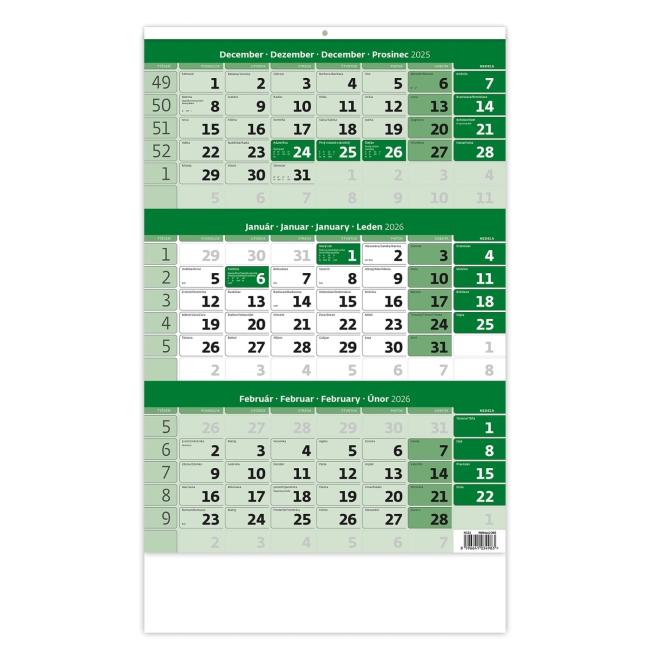 Wandkalender, 3 Monate, grün, 31,5 x 45 cm, 2026