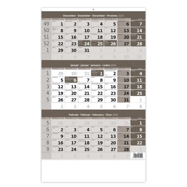Wandkalender, 3 Monate, grau, 31,5 x 45 cm, 2026