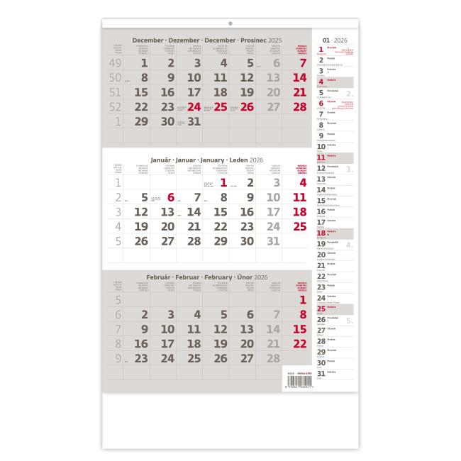 Wandkalender, 3 Monate, grau, mit Notizfunktion, 31,5 x 45 cm, 2026