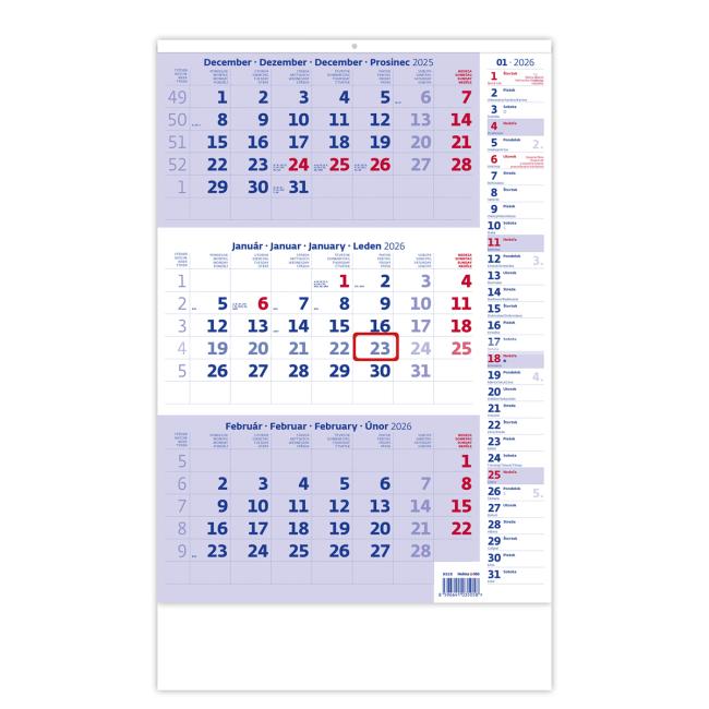 Wandkalender, 3 Monate, blau, mit Notizfunktion, 31,5 x 45 cm, 2026