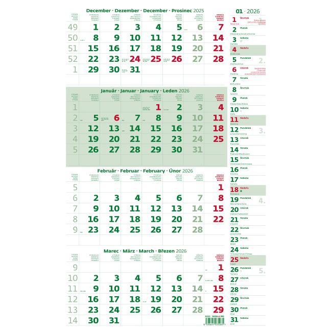 Wandkalender für 4 Monate mit Notizfunktion, 31,5 x 49 cm, 2026