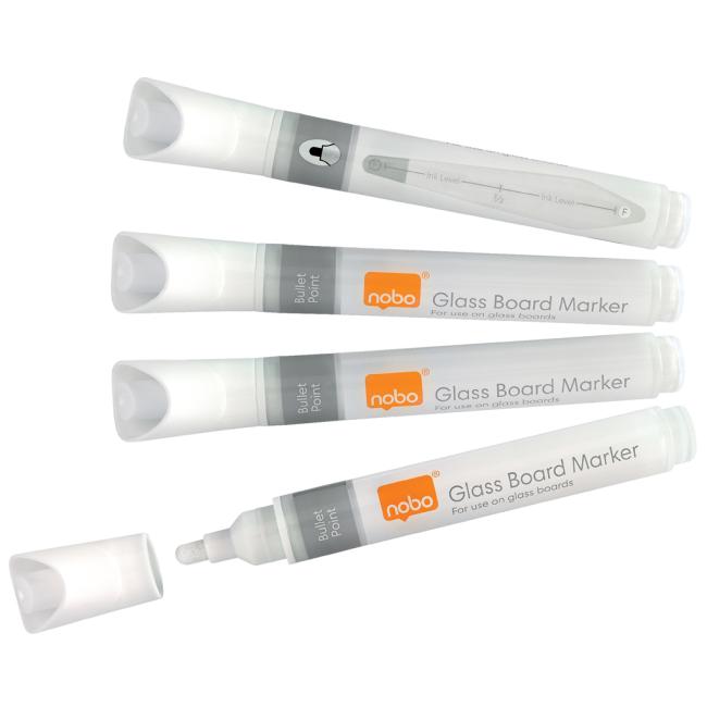 Nobo Glas-Whiteboardmarker, runde Spitze, 4er-Pack, Weiß
