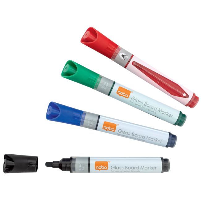 [NB905324] Nobo Glas-Whiteboardmarker mit runder Spitze, 4er-Pack, verschiedene Farben