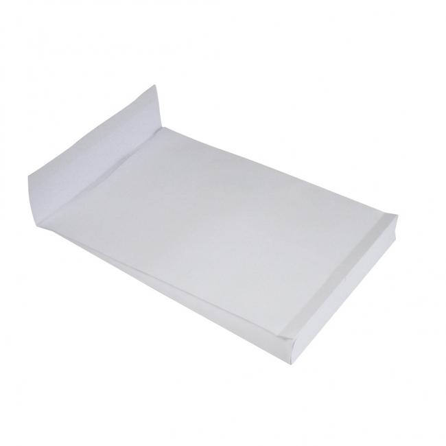 [OB242410] B4-Beutel mit X-förmigem Boden und Abreißstreifen, 250 x 354 mm, weiß, 140 g