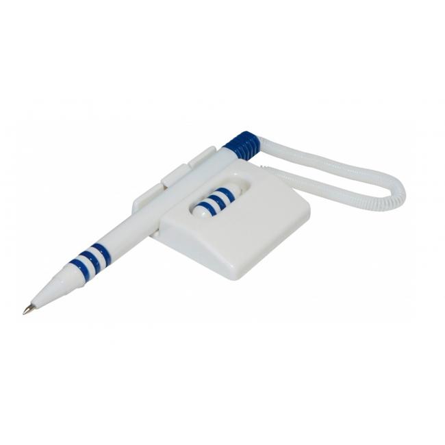 Kugelschreiber mit Ständer, Bürobedarf, Kunststoff, blau-weiß, horizontal