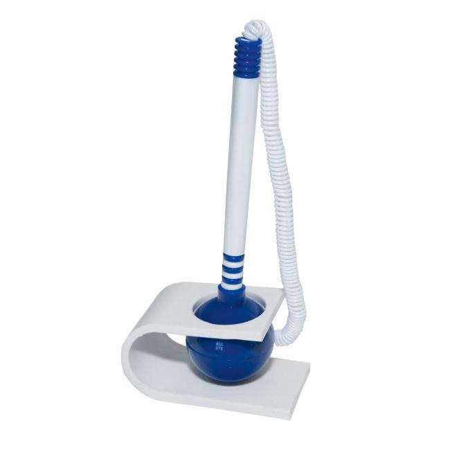 Kugelschreiber mit Ständer, Bürobedarf, Kunststoff, blau-weiß, vertikal