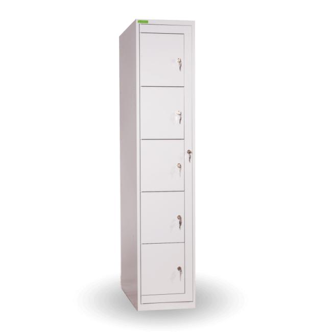 [AA000169] Kleiderständer für Arbeitskleidung mit 5 Fächern, abschließbar, H 182 x B 38 x T 45 cm, RAL 7035 Grau