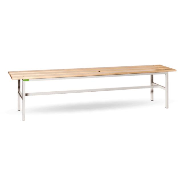 [AA000174] Garderobenbank, 2 m lang, H 44,5 x B 200 x T 30 cm, RAL 7035 Grau, Buchenholz