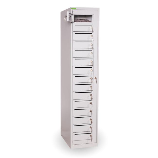 [AA000191] Briefsortierschrank mit 15 Fächern, abschließbar, H. 182 x B. 38 x T. 45 cm, Grau RAL 7035