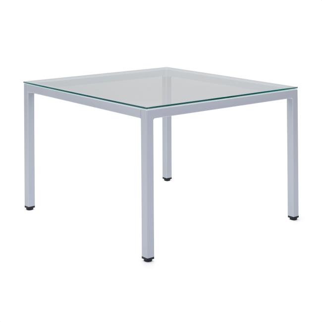 Couchtisch Henry, 75 x 75 x 50 cm, Klarglas, graue Beine