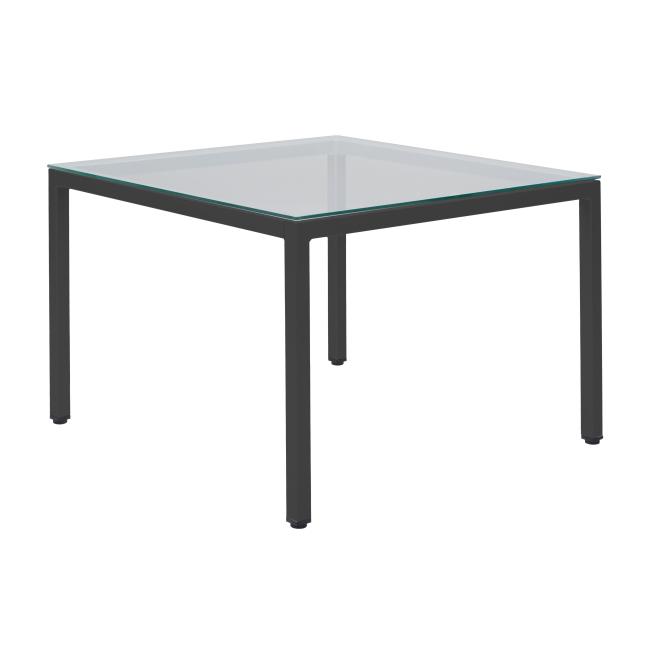 Couchtisch Henry, 75 x 75 x 50 cm, Klarglas, schwarze Beine