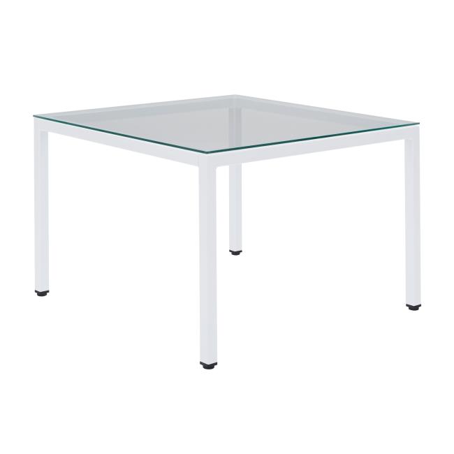 [AB010187] Couchtisch Henry, 75 x 75 x 50 cm, Klarglas, weiße Beine