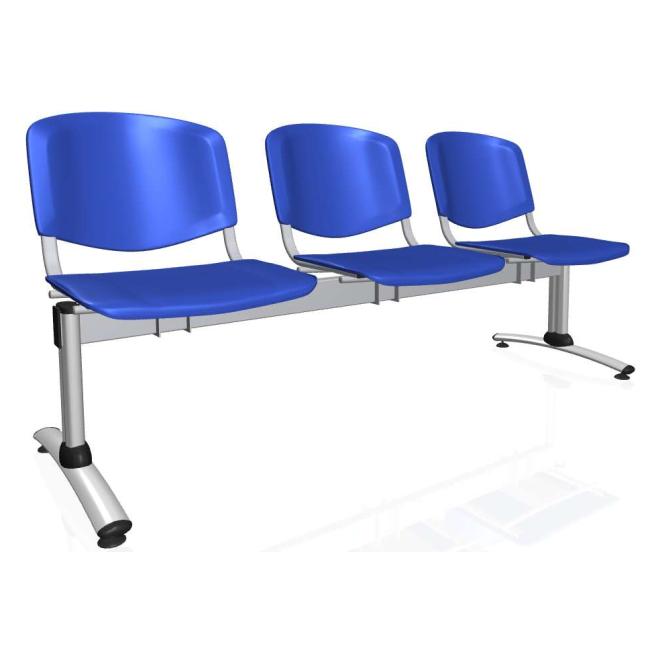 [AB010401] 3-Sitzer-Bank Imperia, graues Gestell, blauer Kunststoff