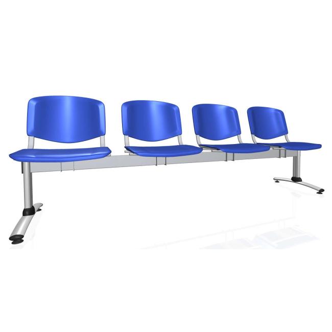 [AB010402] 4-Sitzer-Bank Imperia, graues Gestell, blauer Kunststoff