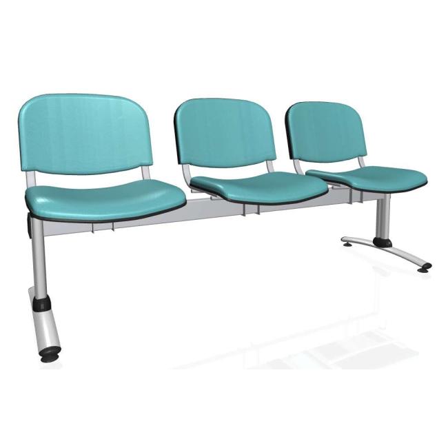 [AB010404] 3-Sitzer-Bank Imperia, graues Gestell, gesundheitsschonendes Öko-Leder KN0061 blau