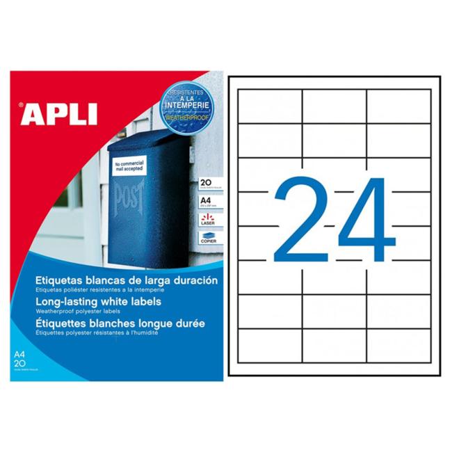 [AG001226] Polyesteretiketten 64,6 x 33,8 mm, APLI, 20 Blatt