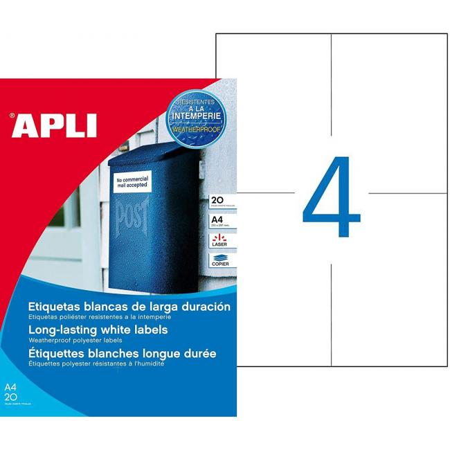 Polyesteretiketten 105 x 148 mm, APLI, 20 Blatt