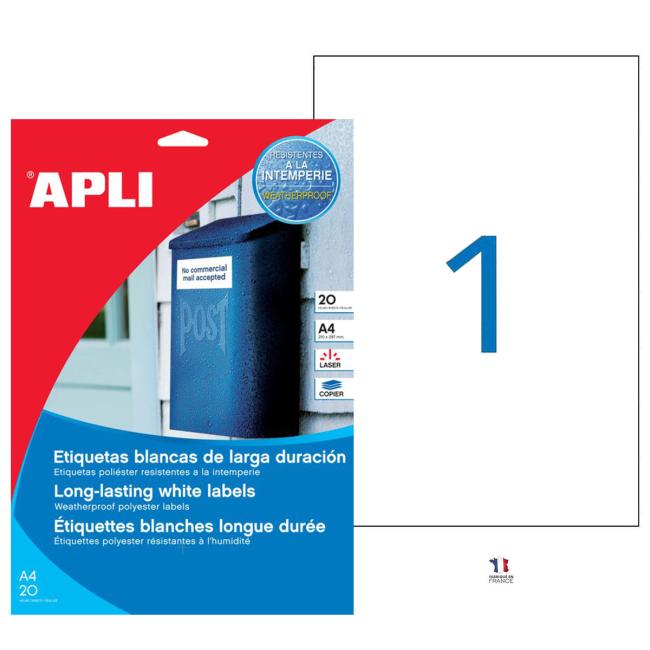 Polyesteretiketten 210 x 297 mm, APLI, 20 Blatt
