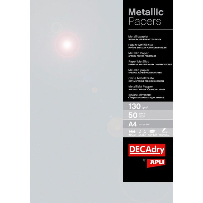 Metallic-Papier APLI A4 silber, 130 g/m², 50 Blatt