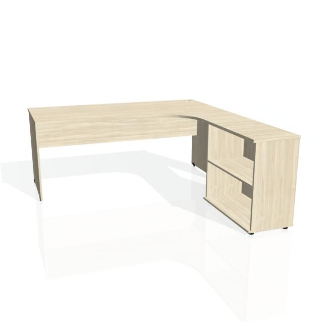 [ON180311] Gate-Schreibtisch, ergonomisch, links, 180 x 75,5 x 200 cm, Akazie/Akazie