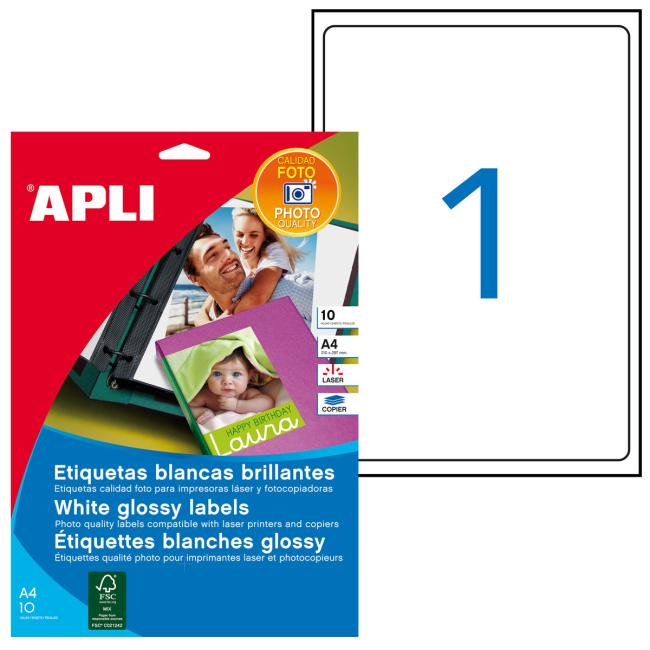 [AG010065] Fotoetiketten 199,6 x 289,1 mm APLI A4 Laser 10 Blatt