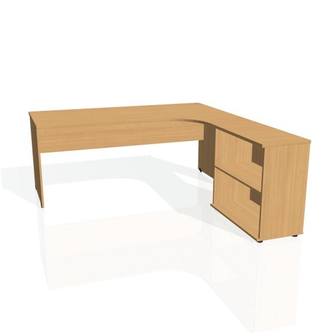 [ON180322] Gate-Schreibtisch, ergonomisch, links, 180x75,5x200 cm, Buche/Buche