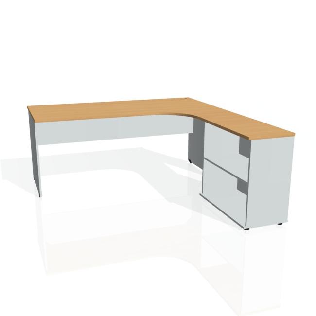 Gate-Schreibtisch, ergonomisch, links, 180x75,5x200 cm, Buche/grau