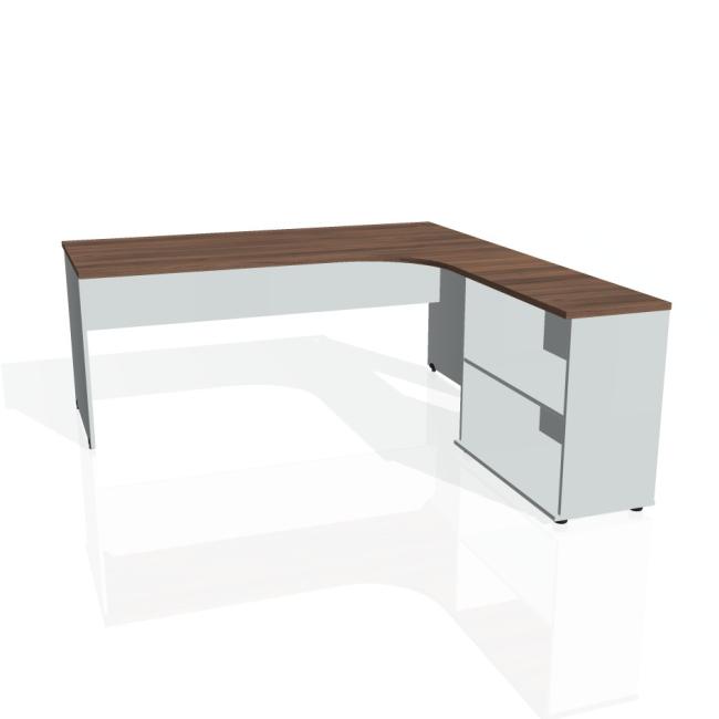[ON180378] Schreibtischgitter, ergo, links, 180x75,5x200 cm, Walnuss/Grau
