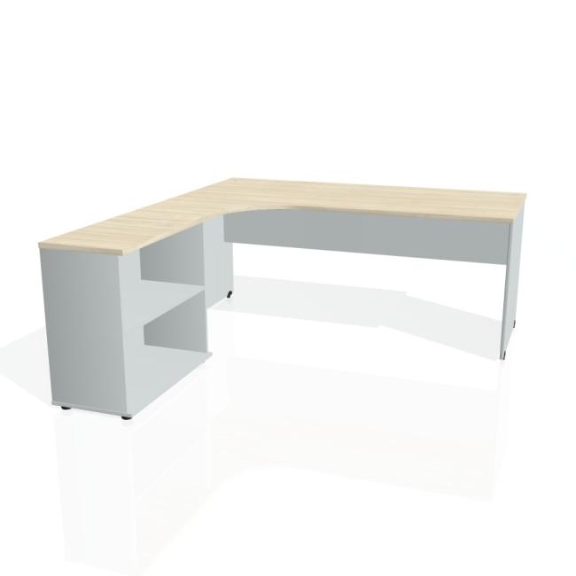 [ON180418] Gate-Schreibtisch, ergonomisch, rechts, 180x75,5x200 cm, Akazie/grau