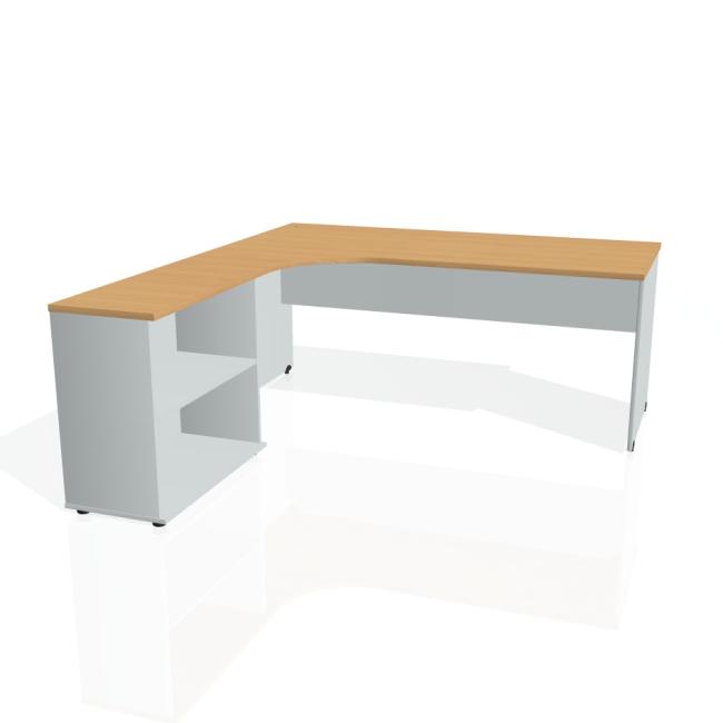 [ON180428] Gate-Schreibtisch, ergonomisch, rechts, 180x75,5x200 cm, Buche/grau