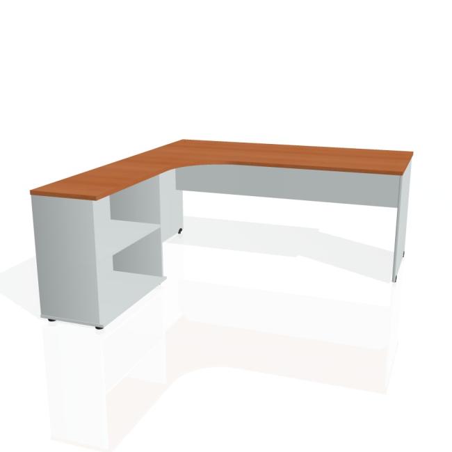 [ON180458] Gate-Schreibtisch, ergonomisch, rechts, 180x75,5x200 cm, Kirsche/Grau