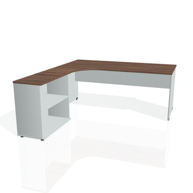 [ON180478] Gate-Schreibtisch, ergonomisch, rechts, 180x75,5x200 cm, Walnuss/Grau