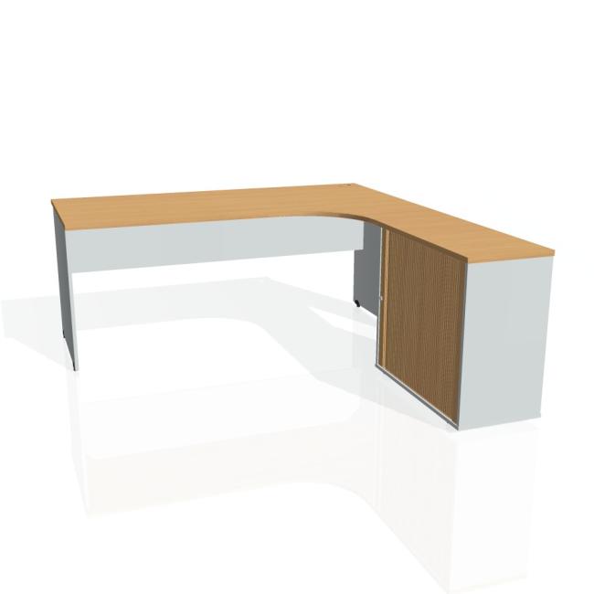 [ON180528] Gate-Schreibtisch, ergonomisch, links, 180x75,5x200 cm, Buche/grau