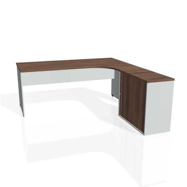 [ON180578] Schreibtischgitter, ergo, links, 180x75,5x200 cm, Walnuss/Grau