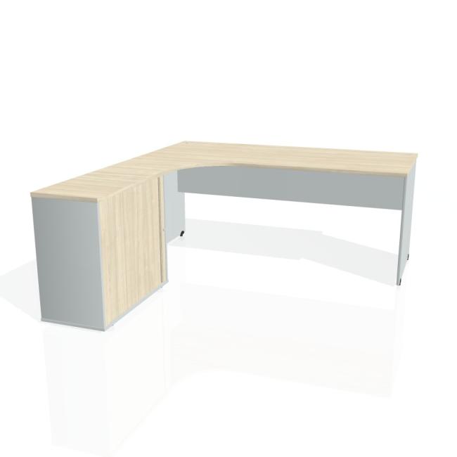 [ON180618] Gate-Schreibtisch, ergonomisch, rechts, 180x75,5x200 cm, Akazie/grau