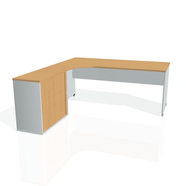 [ON180628] Gate-Schreibtisch, ergonomisch, rechts, 180x75,5x200 cm, Buche/grau