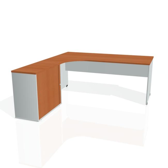 [ON180658] Gate-Schreibtisch, ergonomisch, rechts, 180x75,5x200 cm, Kirsche/Grau