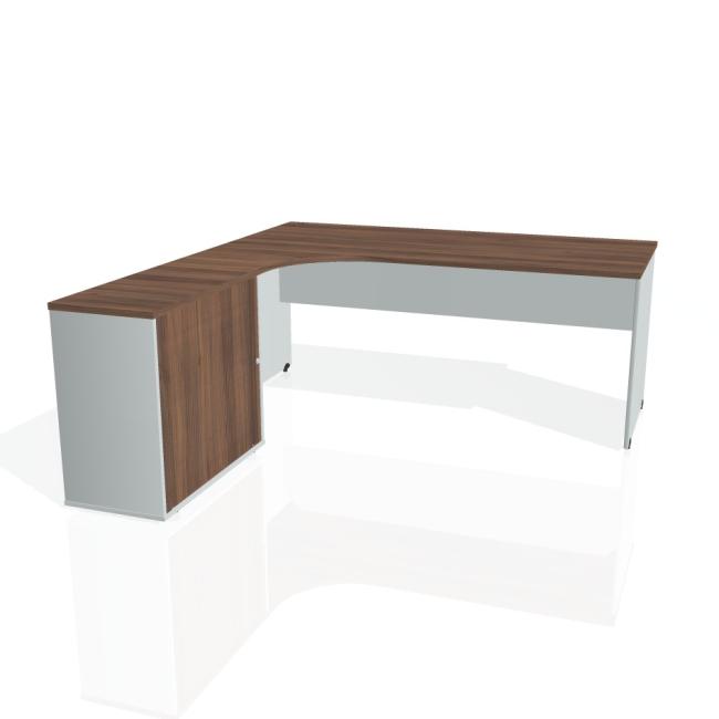 Gate-Schreibtisch, ergonomisch, rechts, 180x75,5x200 cm, Walnuss/Grau