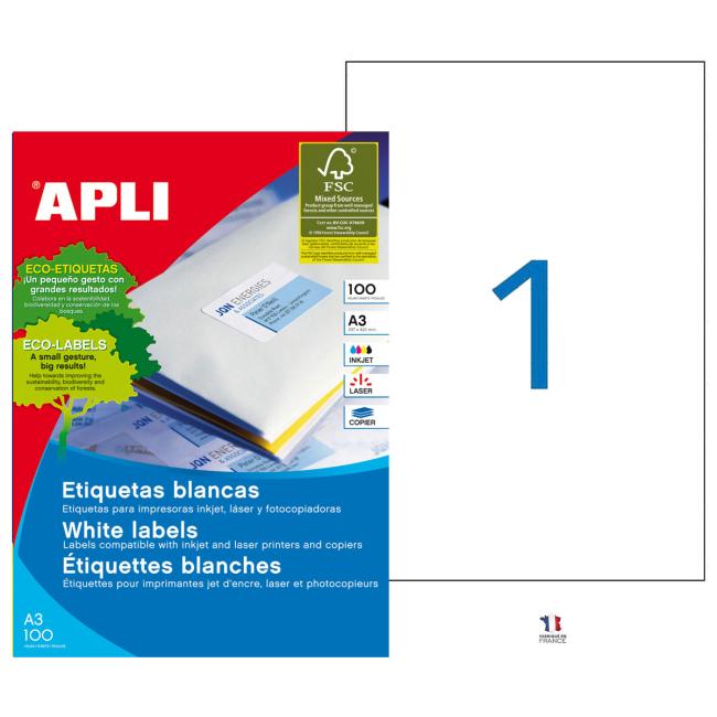 [AG011352] Universal-Etiketten 297 x 420 mm, APLI A3, 100 Blatt