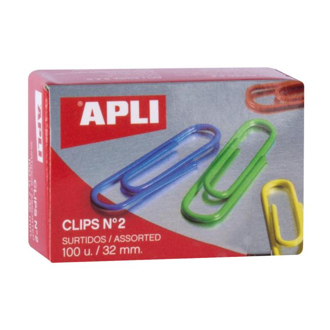 [AG011723] APLI 32 mm kunststoffbeschichtete, farbige Büroklammern, 32 mm, 100 Stück