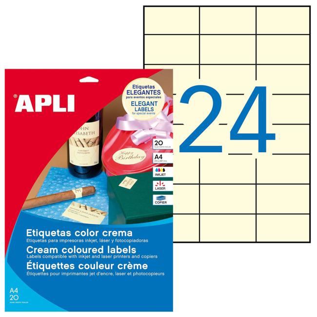 Farbige Etiketten 70x37mm APLI A4 20 Blatt creme