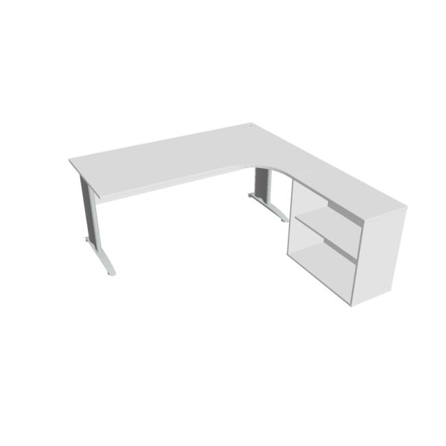 [ON182499] Schreibtisch Cross, ergonomisch, links, 180 x 75,5 x 200 cm, weiß/metall